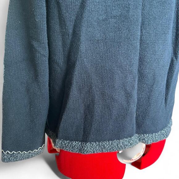 Navy blue vintage Christmas Zip Up Sweater with Santa Claus & snowflakes - Picture 5 of 8